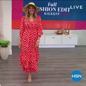 Curations Dress Womens Size Small Midi Bohemian Batik Ruffle Tie Dye Red BNWOT